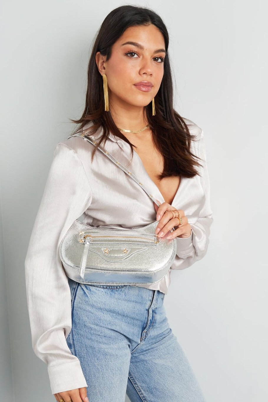 Metallic handbag Light Blue PU h5Picture3